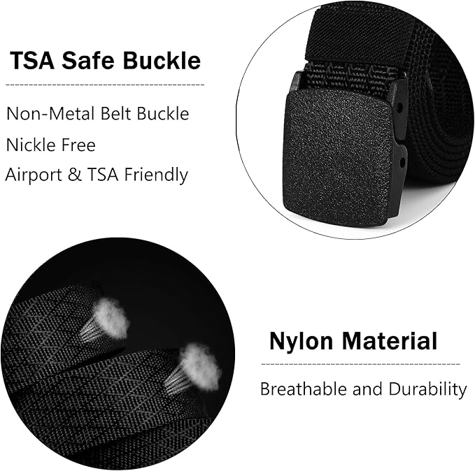 Mile High Life Nylon Web Belt Outdoor Military Belt With TSA Safe Plastic Buckle Belt