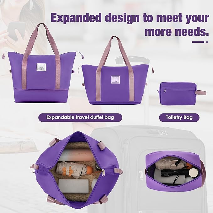 Softside Luggage 3-Piece Set with Duffel Bag, Lightweight Suitcases with Spinner Wheels, TSA Lock & Expandable for Travel, Business Trips, Durable Softshell Travel Luggage Set (Purple)