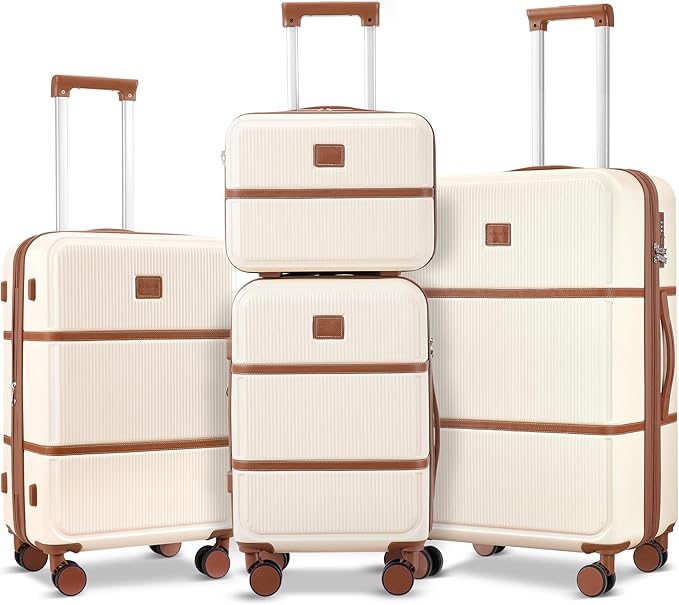 Suitour Expandable 4-Piece Luggage Set (14" 19" 23" 27") ABS Hardside Suitcase Sets with Spinner Wheels Checked Luggage Travel Suitcase