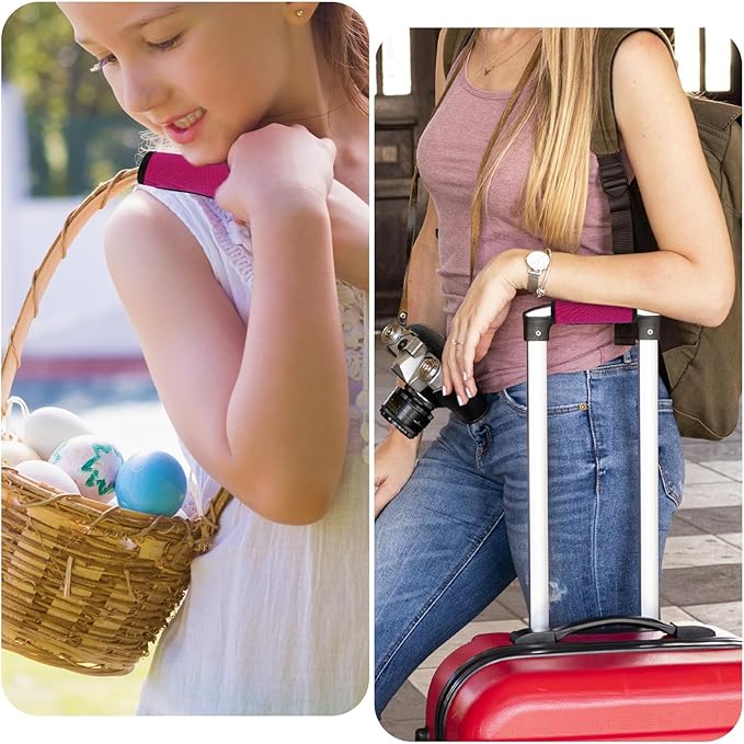 2Pack Luggage Handle Wraps for Suitcase,Rose Red Soft Luggage Identifiers for Suitcases,Travel Essential Bag Handle Wrap,Neoprene Material Suitcase Handle Wraps for Traveling