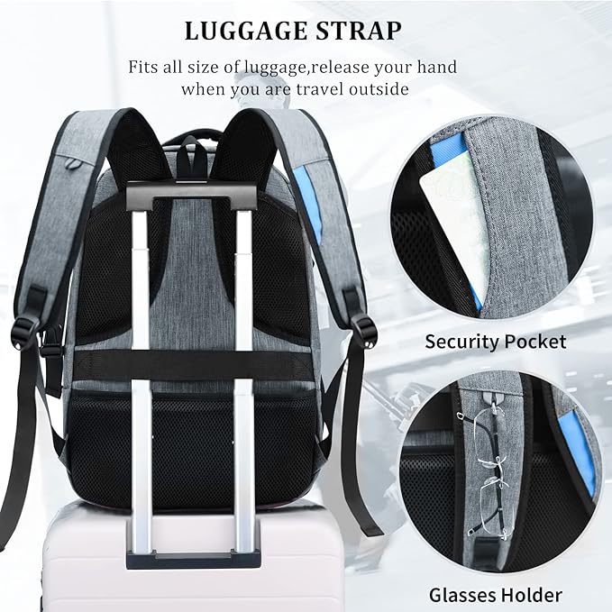 DUSLANG Travel Work Laptop Backpack With USB Charging Port Fits 15.6 15 14 13 Inch Laptop and Notebook Business Anti Theft College Computer Bag Back Pack for Women Men - Dark grey