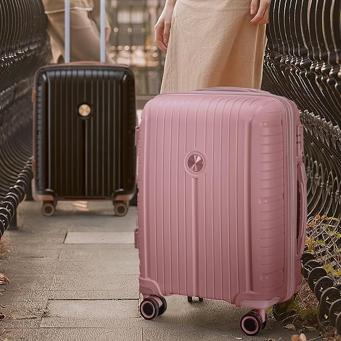 Joyway Luggage Sets 5 Piece PP Hardshell Carry on Suitcase, Travel Lightweight Carry-on with Double Spinner Wheels and TSA Lock, Rose Gold