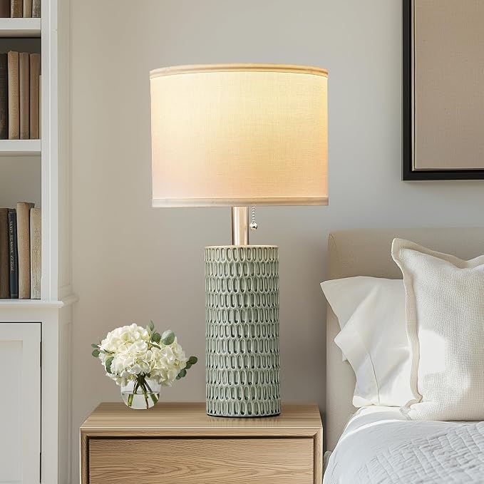 Reaketon Table Lamps for Living Room Set of 2, Ceramic Table Lamps for Bedroom, 20" Modern Lamps for Night Stands, Green