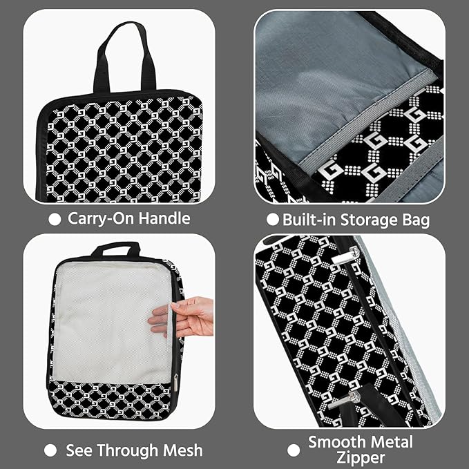 7 Pcs Compression Packing Cubes for Travel, Waterproof Suitcase Luggage Backpack Organizer with Toiletry Bag Travel Essentials for Women/Men-Plaid