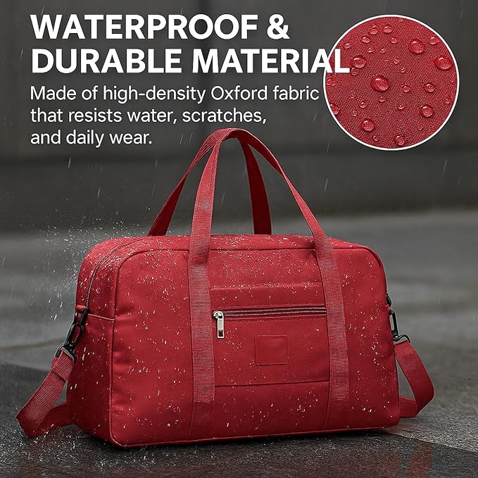 Folding Duffle Bag for Travel – Large Capacity Waterproof Oxford Cloth Weekender Carry On Tote with Crossbody strap, Lightweight Foldable Gym and Overnight Bag (2, Red, Large)