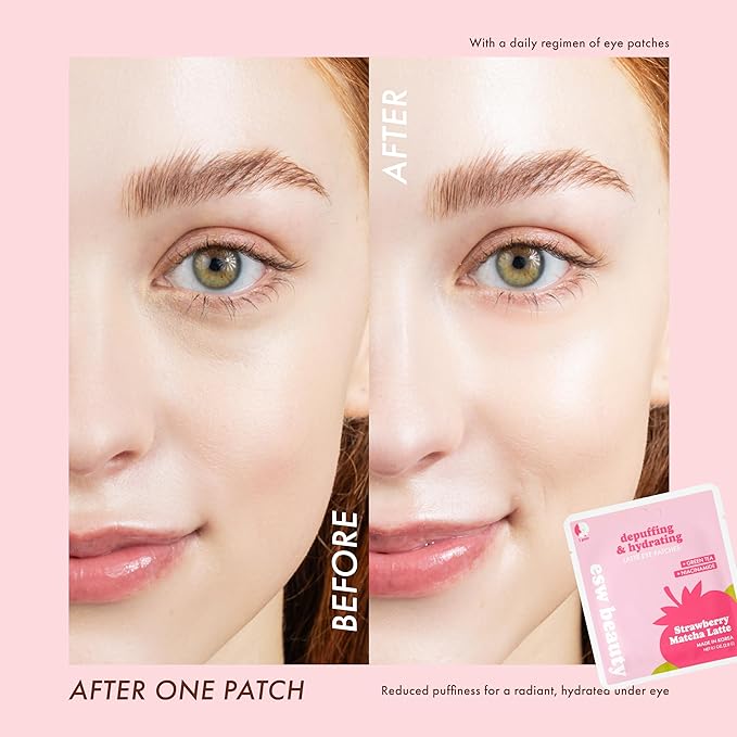ESW Beauty Strawberry Matcha Latte Under Eye Patches – Depuffing & Hydrating – Vegan Hydrogel with Green Tea for Refreshing, Nourished Under Eyes