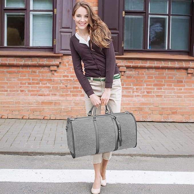 Ytonet Garment Duffle Bags for Travel, Convertible Carry on Garment Bag with Shoe Pouch, Water Resistant Duffle Bag for Women with Shoulder Strap, 2 in 1 Hanging Suitcase Suit Travel Bags, Grey