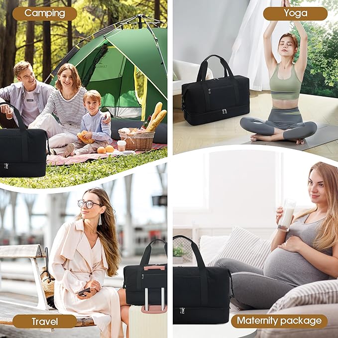 Oeihuivt Weekender Bags for Women - 21 Inch Large Travel Duffel Bag 2-Piece Set with Shoe Compartment, Heavy-Duty Canvas Leather Carry On Overnight Tote