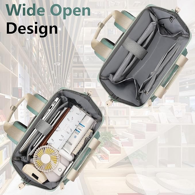 FALANKO Laptop Backpack for Women,Doctor Teacher Nurse Work Bookbag for 15.6 Inch Laptop,Large Travel Wide Open College Shoulder Purse Bag With RFID Anti Theft