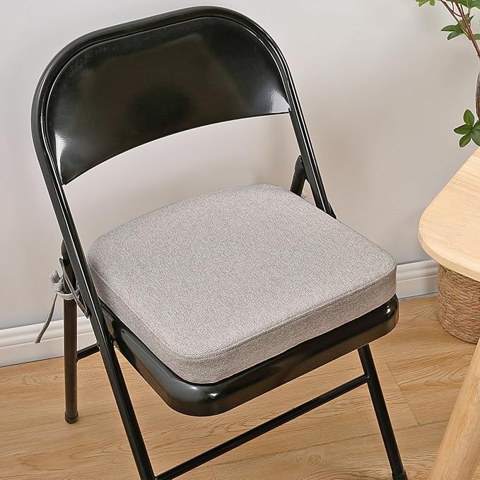 SINOSSO Memory Foam Chair Cushions for Folding Chairs 4 Pack, Thickened 2" Square Pads with Ties for Kitchen Chairs, Indoor Non-Slip Dining Chair Seat Cushions (4 Pcs, Light Gray)
