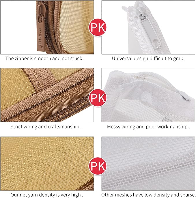 EASTHILL Grid Mesh Pen Pencil Case with Zipper Clear Makeup Color Pouch Cosmetics Bag Multi-Purpose Travel School Teen Girls Transparent Stationary Bag Office Organizer Box for Adluts(Khaki)