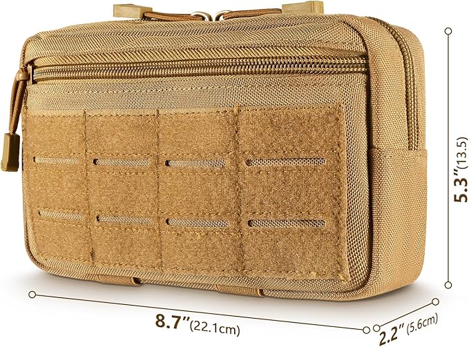 FRTKK Tactical Molle Admin Pouch Utility Laser Cut EDC Tool Pouch Bag Horizontal Modular Pouches Include US Flag Patch and Keychain