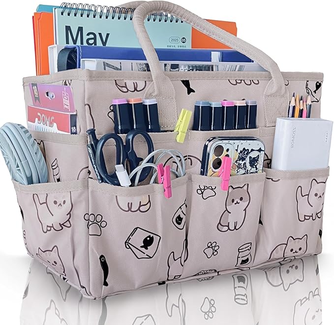 Cupohus Craft Organizer Tote Bag – Art Organizer, Craft Caddy with Multiple Pockets, Large Capacity Supply Storage Bag for Sewing, Knitting, Painting, and Travel (Pet Prints)