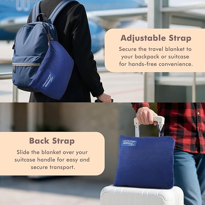 Tirrinia Travel Blanket Airplane Office Poncho 4 in 1 Premium Cozy Fleece Portable Poncho Blankets with Built-in Bag, Pocket