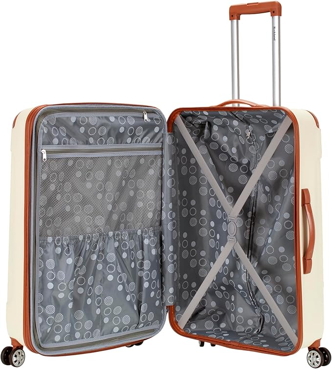 Rockland London Hardside Expandable Spinner Wheel Luggage, White, Checked-Large 28-Inch