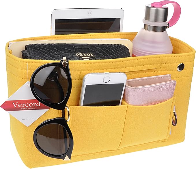Vercord Felt Purse Tote Organizer Insert Divider Inside Handbag for Women Medium Yellow