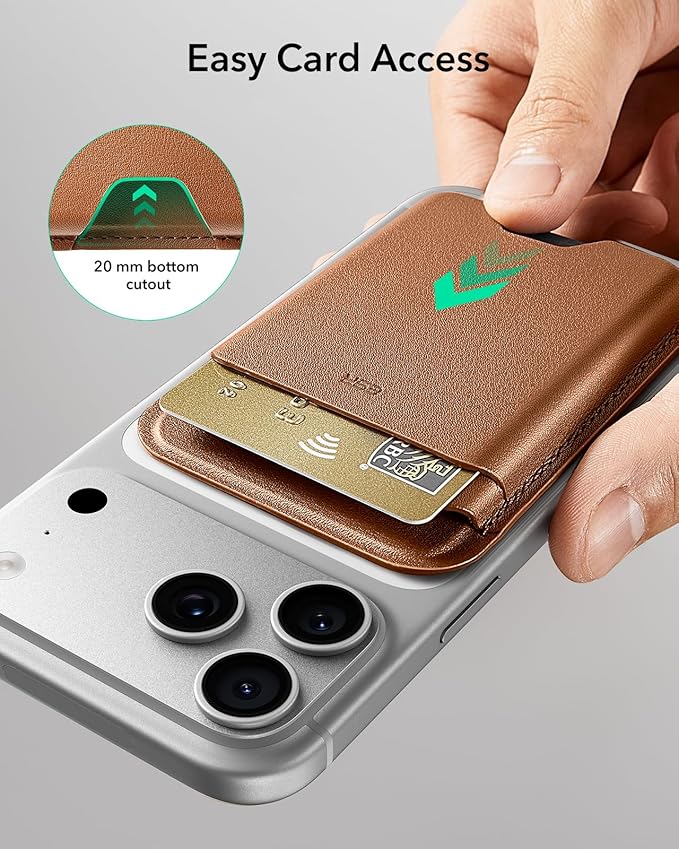 ESR for MagSafe Wallet, 5 Card Holder with RFID Blocking, MagSafe Sticker Included, Slim Magnetic Wallet for iPhone 17e/17/16/15/14/13/12 Series and Selected Samsung Devices, Not for 13/12 Mini, Brown