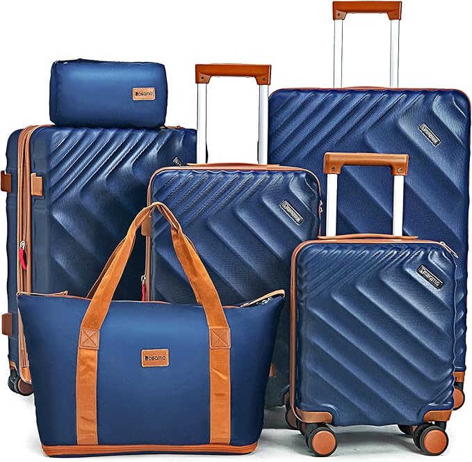 6 piece Luggage Set Expandable Suitcase 22x14x9 Airline Approved Carry on, ABS Hard Case Suitcases with Spinner Wheels, TSA Lock, (DarkBlue)