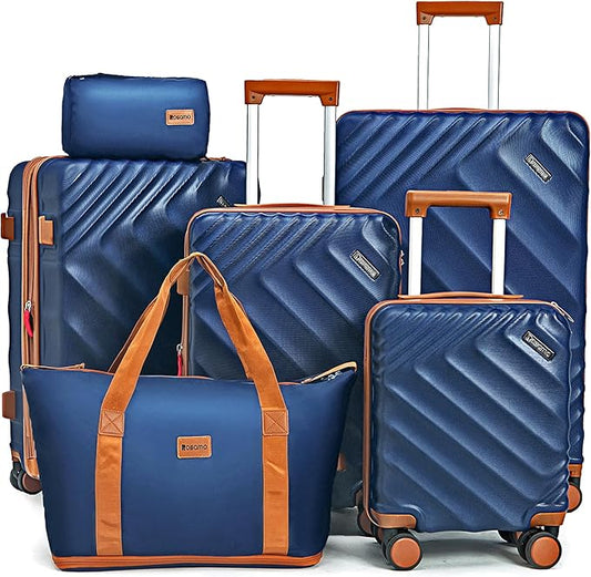 6 piece Luggage Set Expandable Suitcase 22x14x9 Airline Approved Carry on, ABS Hard Case Suitcases with Spinner Wheels, TSA Lock, (DarkBlue)