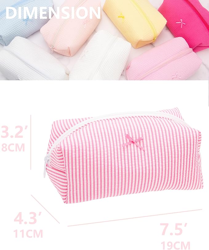 PAZIMIIK Cozy Makeup Bag Small Aesthetic Travel Zipper Cosmetic Pouch for Women Make Up Beauty Accessories Brushes, Stripe Hotpink