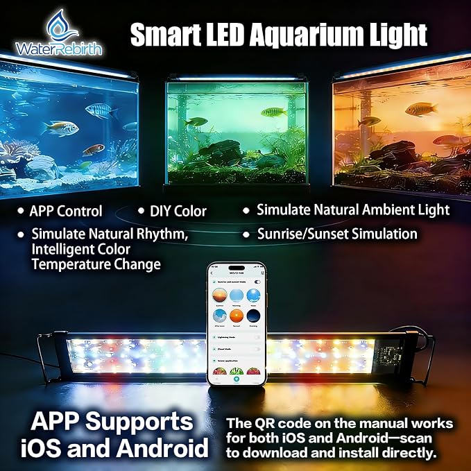Smart LED Aquarium Light for Freshwater Tanks - App Control DIY Spectrum, Auto Timer & Sunrise Sunset Simulation (48-54 INCH)