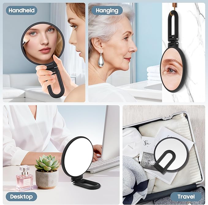 B Beauty Planet 40X Magnifying Mirror, Hand Mirror for Makeup, Double Sided with 40X/1X Magnification, Travel Essential, Portable Foldable for Desktop and Bathroom, Gift for Women, Black
