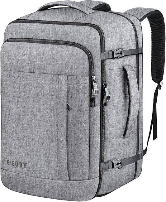 55L Carry On Backpack, Extra Large Travel Backpack for Men & Women, Expandable Big Capacity For Airplanes, Travel Gifts for Men Women, Fits 18.4 Inch Laptop, Luggage Suitcase Daypack Bag, Grey