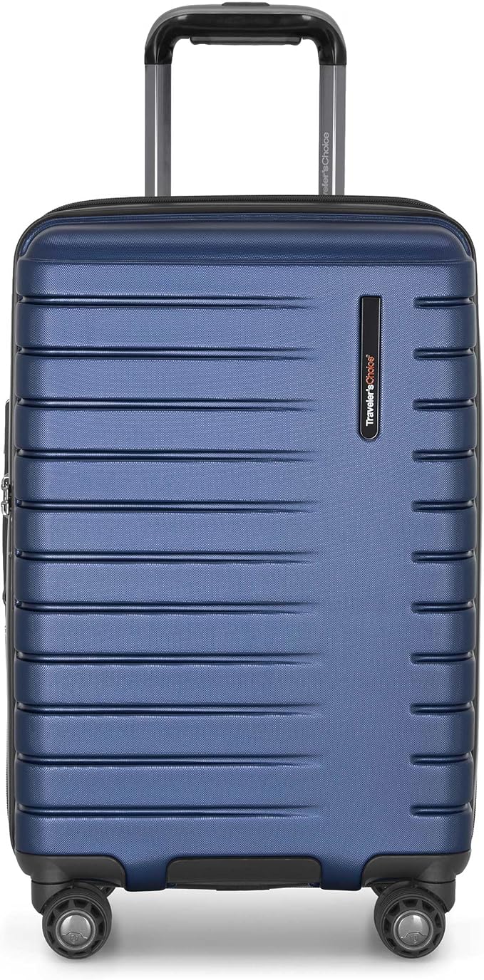 Traveler's Choice Archer Polycarbonate Hardside Spinner Luggage Set,Tie Down Straps, Blue, 2-Piece