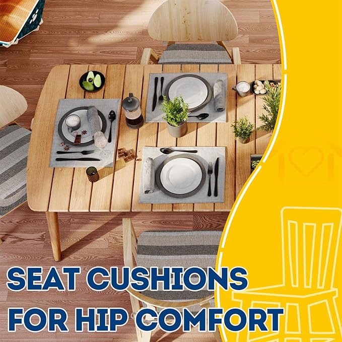 AAAAAcessories D-Shaped Chair Cushions, 2" Thick Dining Chair Pads with Ties and Removable, Machine-Washable Cover, 17" x 16", Set of 4, Boldstripes Chocolate/Beige