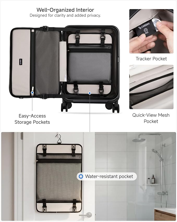 LUGGEX Carry On Luggage Top Opening & Front Opening, FLP Aluminum Frame Trunk Style Luggage with Front Pocket, Polycarbonate Hard Shell Suitcase (FX- Enhance, Blue, 21 Inch, 38L)