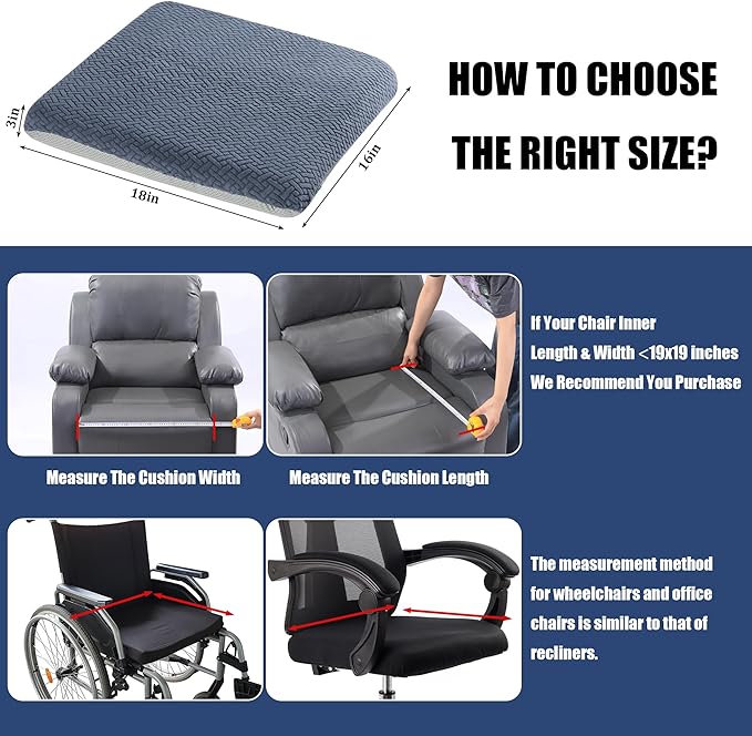 HOMBYS Tufted Furry Recliner Seat Cushion for Elderly Foam Curved Edge Large Square Seat Cushion for Recliner Chair, Floor Pillow, Office Chair, Car, No Pressure on Thighs(Grey, 18 * 16 * 3in)