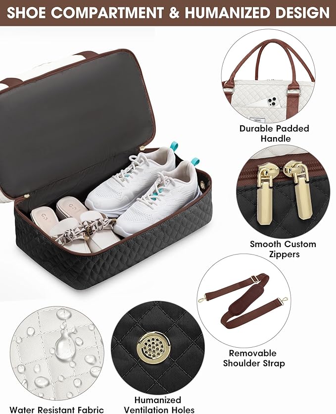 Travel Weekender Bags for Women - Large Carry On Duffel Bags with Shoe Compartment Overnight Weekender Tote Bags with Wet Pocket Gym Duffle Bag for Travel Sports Weekend Hospital Beige Black Brown