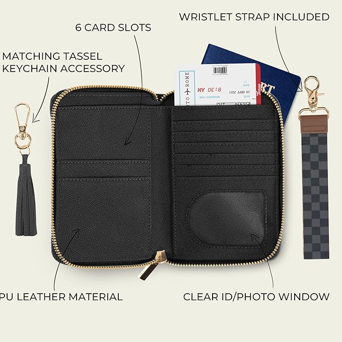 Beautiful Passport Holder for Travel with Wristlet Strap - All-in-One Wallet for Women with Card Slots and Tassel Keychain - Perfect Case to Keep Your Travel Documents Organized & Safe