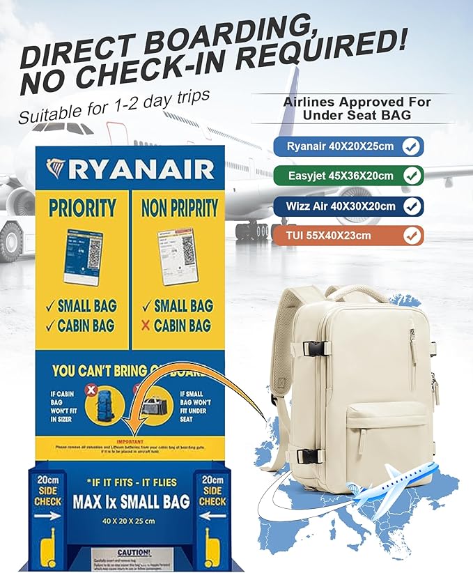 VGCUB Travel Backpack for Women Men for Spirit Airlines Personal Item Bag 18x14x8 Inches Laptop College Waterproof Carry on Flight Approved Work Backpack Mochila de Viaje,Beige