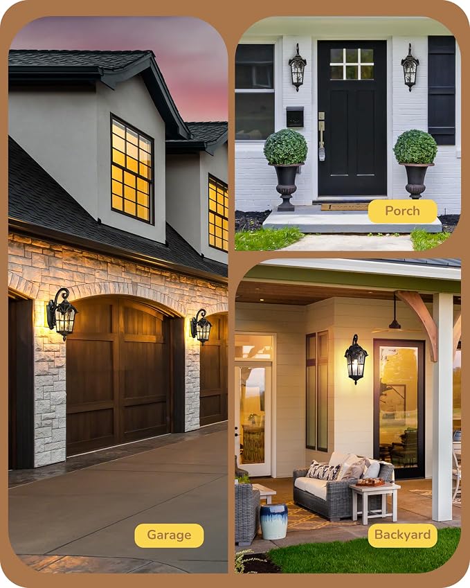 EDISHINE Dusk to Dawn Outdoor Wall Light, Roman Large Size Exterior Lantern Fixtures, E26 Base, Waterproof Porch Lights Wall Mount, Black Outside Wall Sconce, 2 Pack