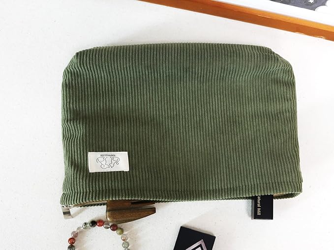 HAPPYHEIDI Corduroy Makeup Bag with Compartment Cosmetic Toiletry Travel Pouch, Make Up Accessory Organizer, Zipper Closure, Canvas Lined