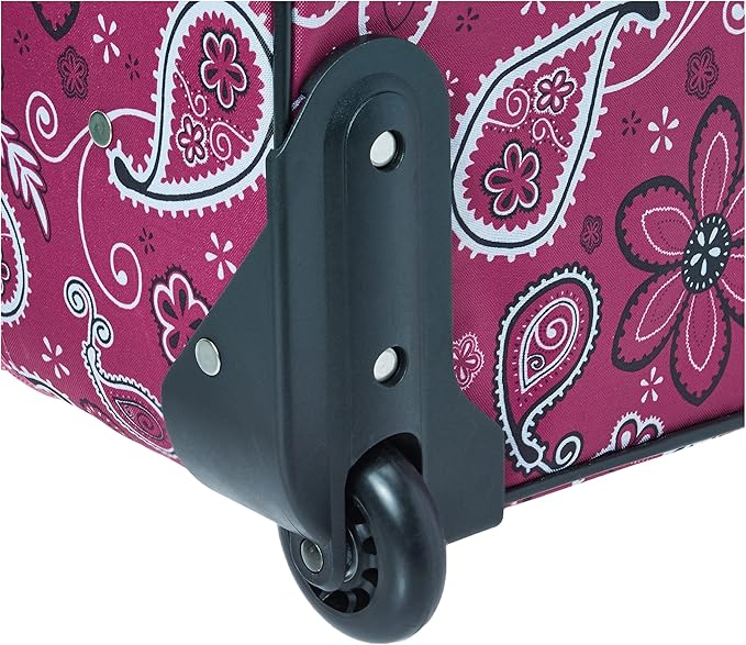 Rockland Fashion Softside Upright Luggage Set, Expandable, Wheel, Telescopic Handle, Pink Bandana, 2-Piece (14/19)