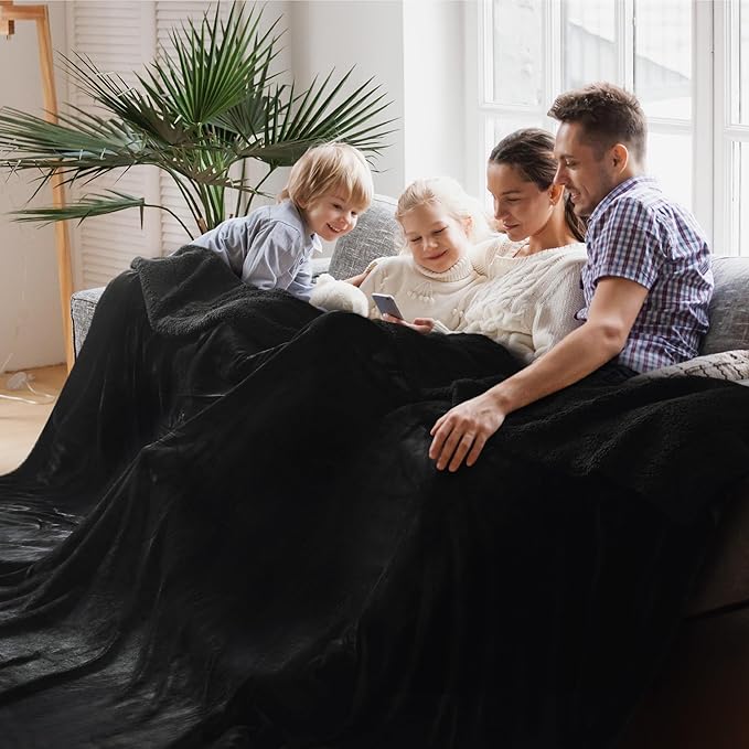 Bedsure GentleSoft Sherpa Fleece Oversized Cal King Blankets for Bed - Thick and Warm Throw for Women and Men, Soft Fuzzy Plush Large Blanket for Winter, Non-Heated, Black, 112x98 Inches