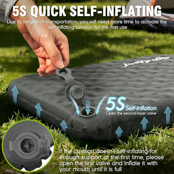 Inflatable Seat Cushion, Self-Inflating Memory Foam Stadium Seats Cushion Lightweight & Compact Chair Sitting Pad Airplane Cushion for Long Flight Travel Outdoor Camping Car Bleachers Office