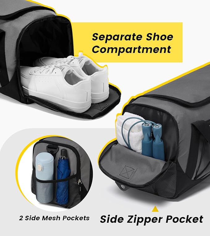 Vorspack Gym Bag for Men - 18 Inches Duffle Bag for Travel Duffel Bag with Shoe Compartment Lightweight Travel Bag for Gym Sports Overnight Weekender - Grey