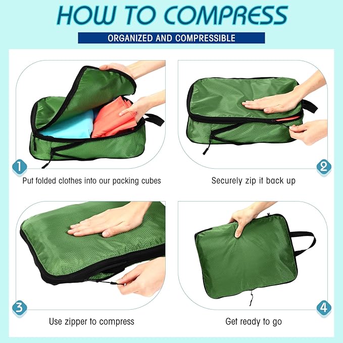 5 Pack Compression Packing Cubes for Travel Space Saving Cubes Luggage Organizer for Suitcase(Blue,Mixed)