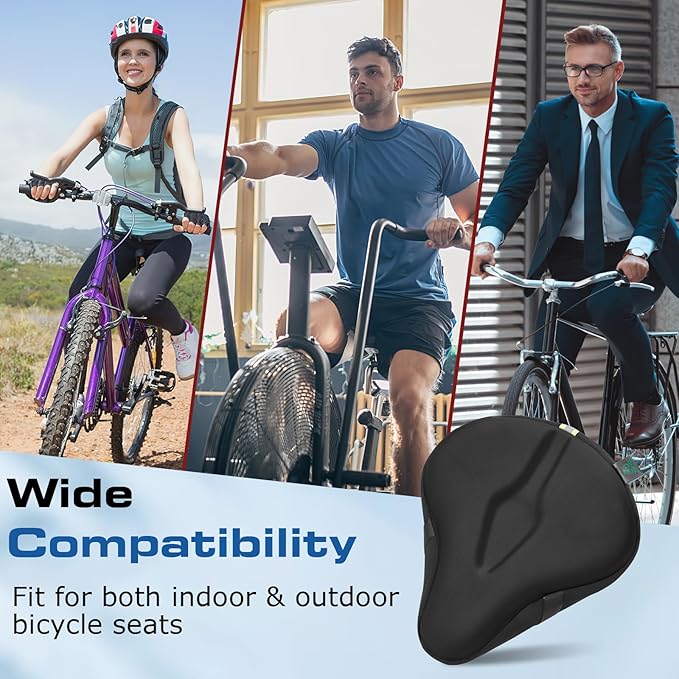 Zacro Bike Seat Cushion - Gel Padded Bike Seat Cover for Men Women Comfort, Extra Soft Exercise Bicycle Seat Compatible with Peloton, Outdoor & Indoor Bike Saddles