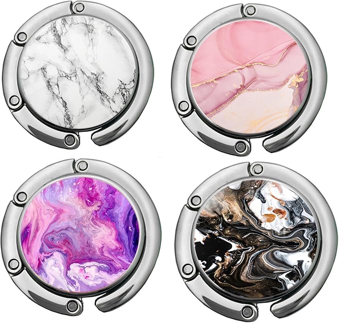 Foldable Purse Hook Womens Bag Table Hanger Collection Desk Hooks for Purse (4pack Beautiful Marble Hook)