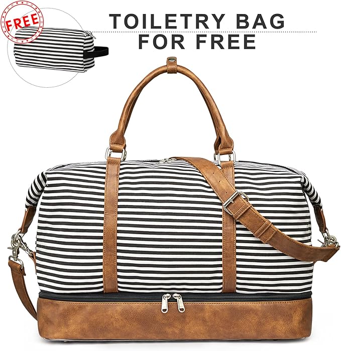 S-ZONE Weekender Bags for Women and Men Travel Duffel Bags with Shoe Compartment Overnight Carry on Duffle Tote Bag