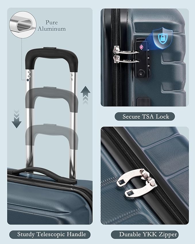 Coolife Luggage Sets 3 Piece, 20In Carry On Luggage with Spinner Wheels PC Hardside Suitcase Set with Travel Backpack (Teal blue, Backpack/TB/20)