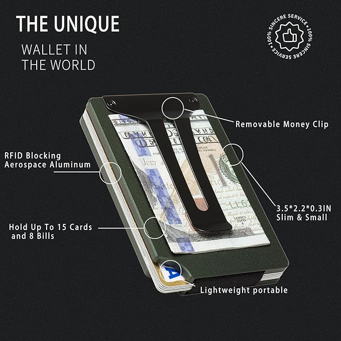 Carbon Fiber Minimalist Wallet for Men Credit Card Holder Money Clip & Cash Strap Slim RFID Mens Wallets-Matt Green