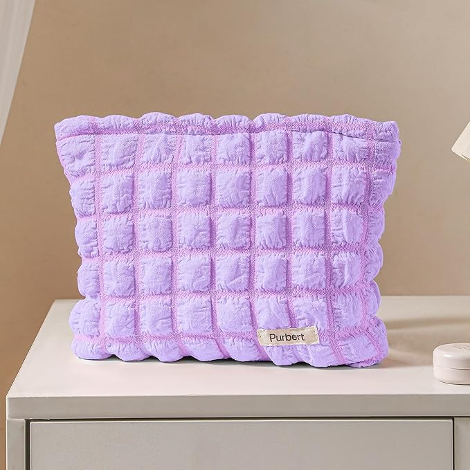 Makeup Bag, Bubble Cloud Travel Cosmetic Bag Organizer, Large Capacity Toiletry Make Up Bags with Zipper for Women and Girls, Purple