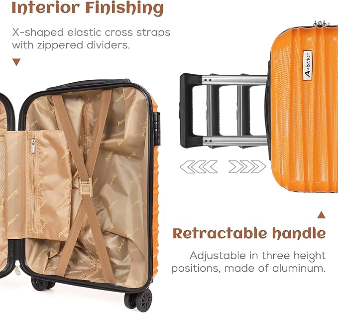 Carry on luggage 20 In suitcase with Spinner Wheels ABS & PC Hardside Luggage（Orange）