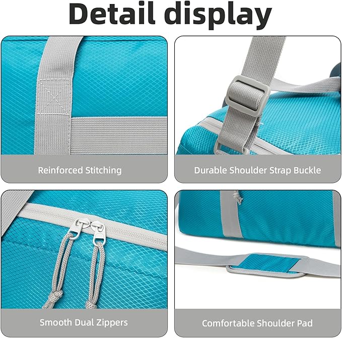 Foldable Travel Duffel Bag, Lightweight & Easy to Carry Water-Repellent Duffle Bag - 2-Way Zipper & Interior Pouch, Ideal for Weekend Trips, Daily Use,Camping，Sports