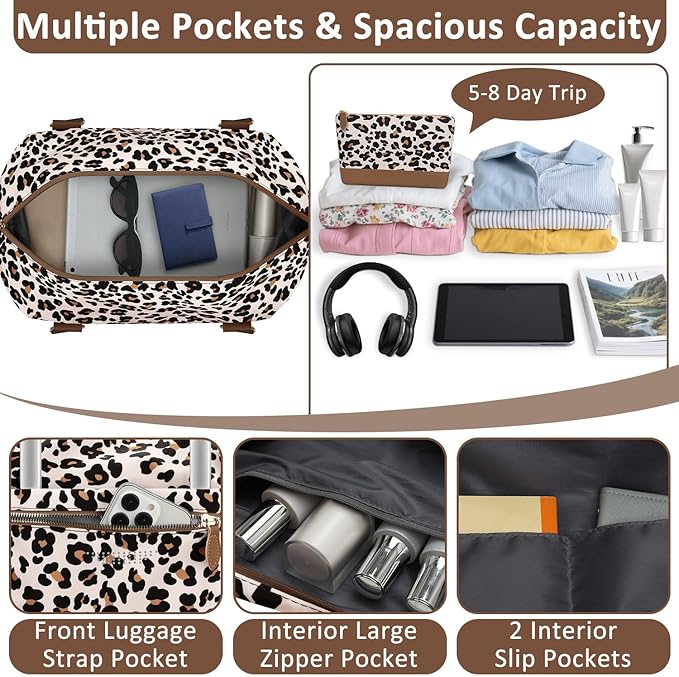 Travel Duffle Bag for Women, Weekender Bags, Hospital Bag for Labor Delivery,Lightweight Tote Duffel Overnight Bag with Luggage Sleeve,Airplane Travel Bags with Toiletry Bag,X-Large,Leopard